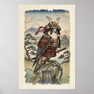 Affiche Faucon Samouraï Ukiyo-e - Oiseau de Proie Japonais