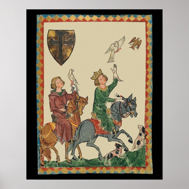 Affiche Fauconnerie, Codex Manesse du XIVe siècle (Devant)