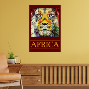 Affiche Faune colorée Pop Lion Art Afrique Voyage