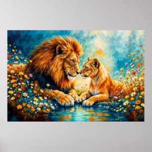 Affiche Faune Lion Lioness imaginaire art romantique