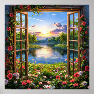 Affiche Fausse fenêtre Paysage Vue de fenêtre Illusion Vue