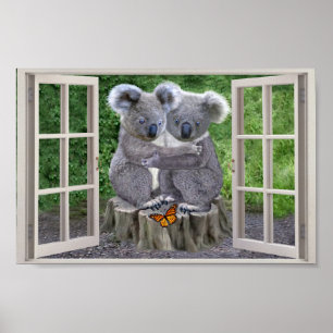 AFFICHE FAUSSE FENÊTRE POUR BÉBÉS KOALAS