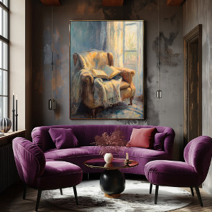 Affiche Fauteuil confortable avec livre près de la fenêtre
