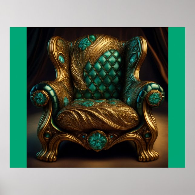 Affiche Fauteuil Luxueux Vert Et Or (Devant)
