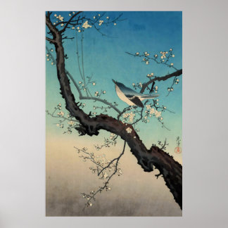 Affiche fauvette bush et fleurs de prunier-Tsuchiya Koitsu