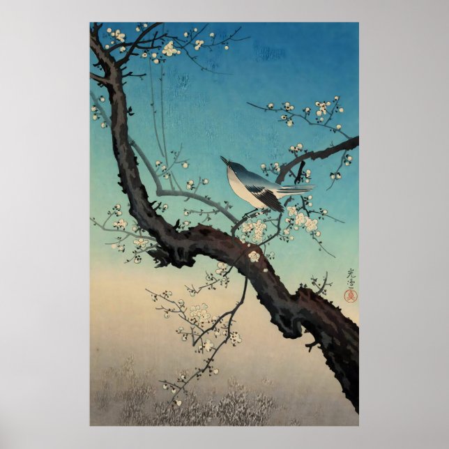 Affiche fauvette bush et fleurs de prunier-Tsuchiya Koitsu (Devant)