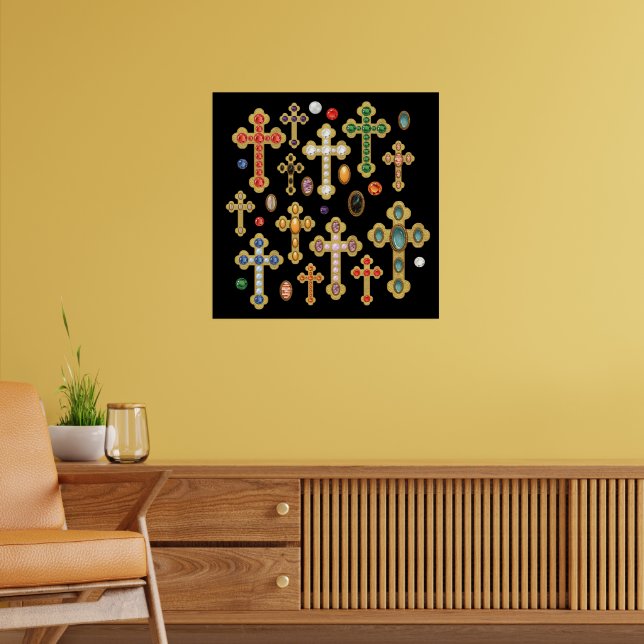 Affiche Faux Birthstone Croix et Perdre Gems sur Black (Salon 2)
