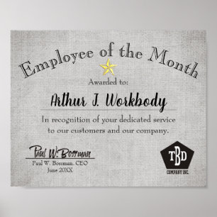 Affiche Faux burlap star employé du certificat du mois