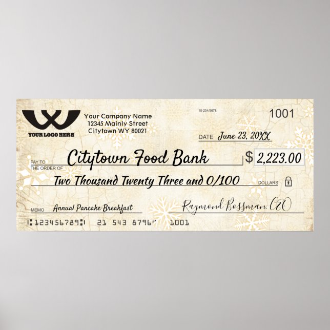 Affiche Faux chèque caritatif géant flocon de Noël (Devant)