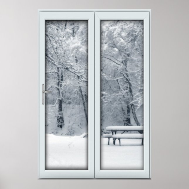 Affiche Faux Faux Fenêtre Illusion - Scène De Neige Fraîch (Devant)
