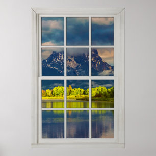 Affiche Faux Faux Window Illusion - Sunny Mountain View