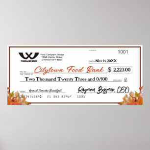 Affiche Faux giant charity check autumn fall Thanksgiving