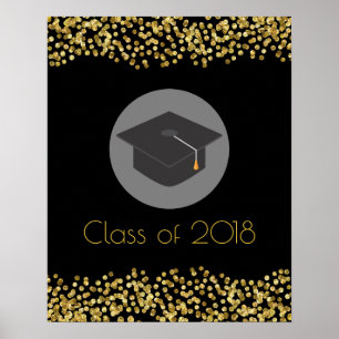 Affiche Faux Gold Confetti & Graduation Cap Classe de 20xx
