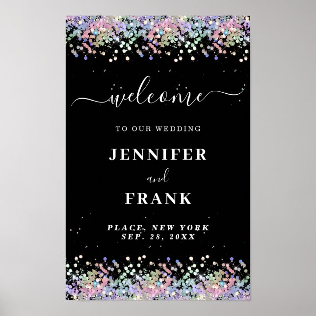Affiche Faux Holographic Parties scintillant Modern Black  (Devant)