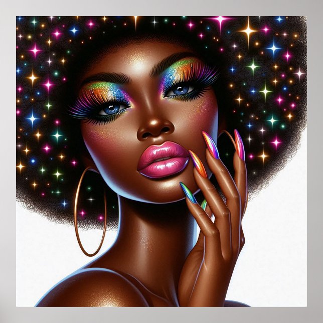 Affiche Faux Holographique Melanin Chic Afro Beauté (Devant)