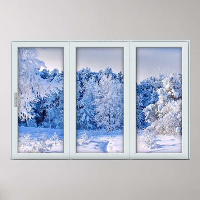 Affiche Faux Illusion de fenêtre - Paysage frais de neige (Devant)