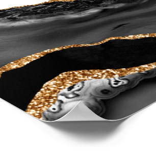 Affiche Faux Marbled Agate Black Stylish Stone Luxury Gold