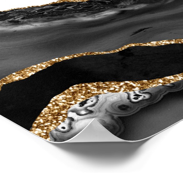 Affiche Faux Marbled Agate Black Stylish Stone Luxury Gold (Coin)