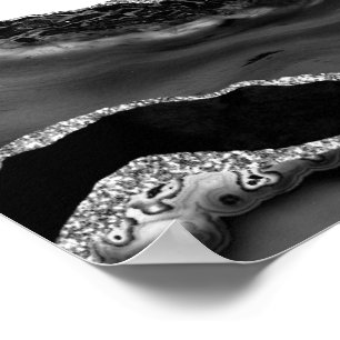 Affiche Faux Marbled Agate Black White Trendy Modern Stone