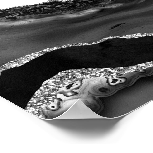 Affiche Faux Marbled Agate Black White Trendy Modern Stone (Coin)