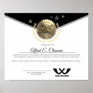 Affiche Faux or employé de l'année de l'attribution certif