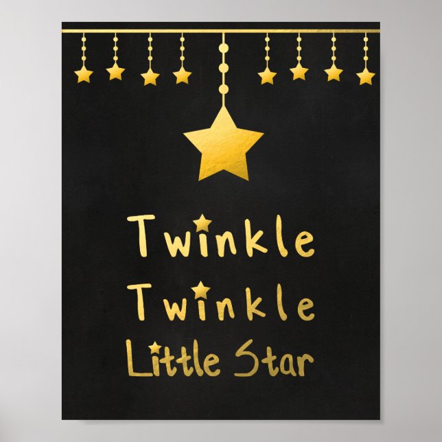 Affiche Faux or Twinkle Twinkle Little star grey stars (Devant)