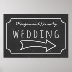 Affiche Faux Panneau de Direction de Mariage à la Craie