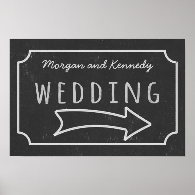 Affiche Faux Panneau de Direction de Mariage à la Craie (Devant)