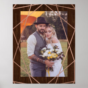Affiche Faux Rose Gold Géométrique sur bois rustique   Pho