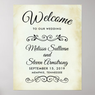 Affiche Faux Vintage Parchment Bienvenue à notre Mariage