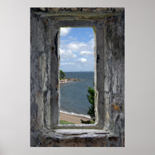 Affiche Faux Window - Château Vue sur la plage