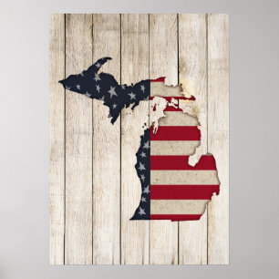 Affiche Faux Wood   Americana Grunge Michigan   Patriotiqu