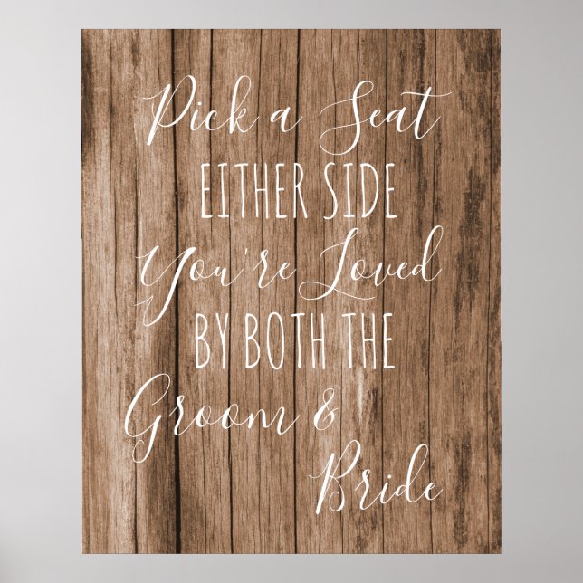 Affiche Faux wood Pick a Seat Either Side wedding sign (Devant)