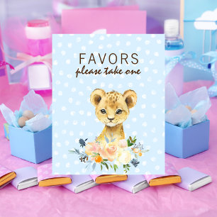 Affiche Faveur Baby shower Lion Cub Floral Blue