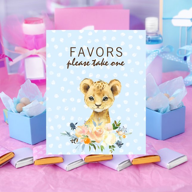 Affiche Faveur Baby shower Lion Cub Floral Blue (Créateur téléchargé)