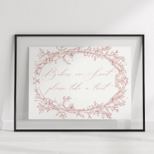 Affiche Faveur de Baby Shower Fleurie Rose Vintage Intempo