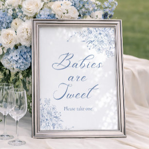 Affiche Faveur de Baby Shower Floral Bleu