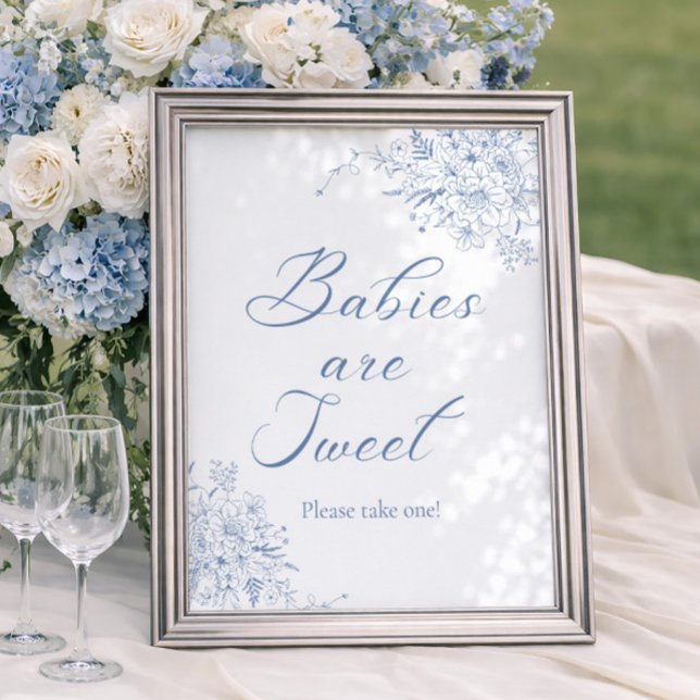 Affiche Faveur de Baby Shower Floral Bleu (Créateur téléchargé)