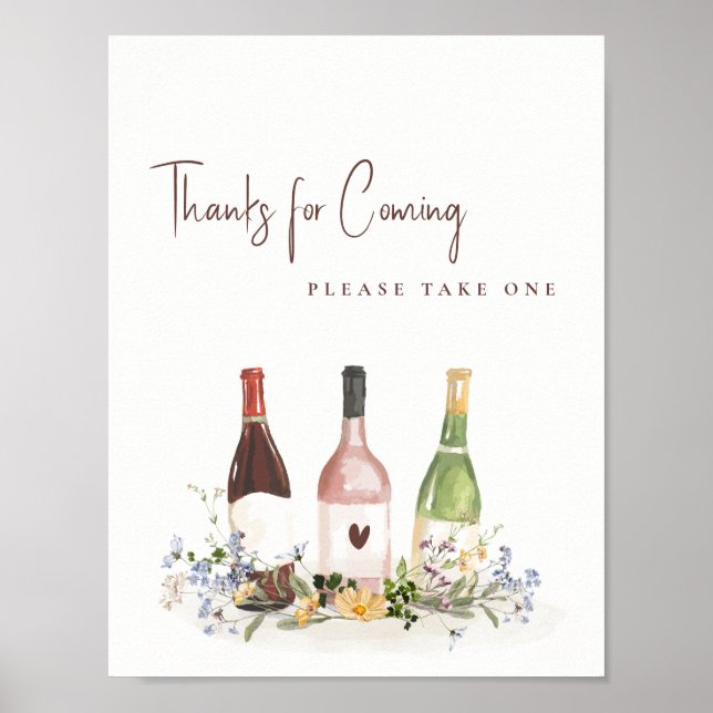 Affiche Faveur de signe de bouteilles de vin de fleurs sau (Devant)