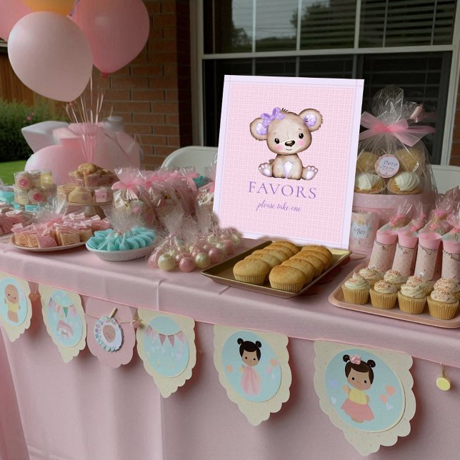 Affiche Faveur Table mignonne fille pourpre Baby shower d' (Créateur téléchargé)