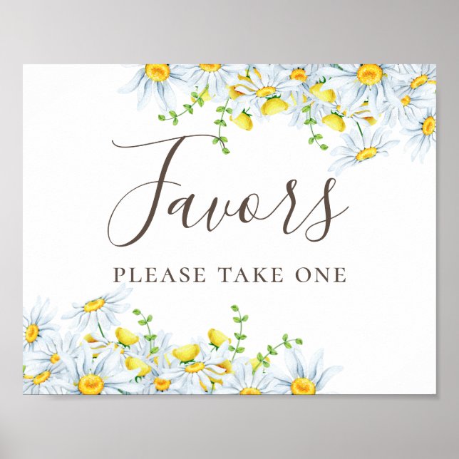 Affiche Faveurs. Aquarelle marguerite. Mariage floral camp (Devant)
