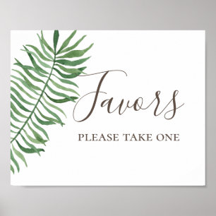 Affiche Faveurs. Aquarelle mariage palmier tropical verdur