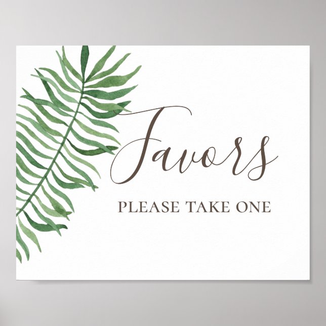 Affiche Faveurs. Aquarelle mariage palmier tropical verdur (Devant)