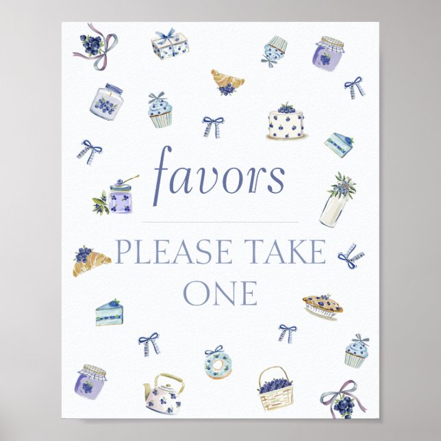 Affiche Faveurs de baby shower aquarelle dessert myrtille (Devant)
