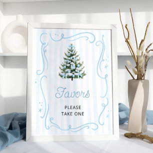 Affiche Faveurs de Baby Shower Arbre de Noël au Ruban Bleu