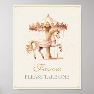 Affiche Faveurs de Baby Shower Cheval de carrousel Rose Vi