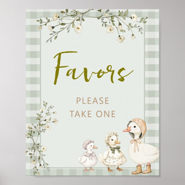 Affiche Faveurs de Baby Shower de Mère l'Oie et Oison (Devant)