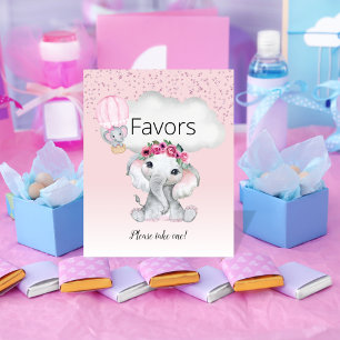 Affiche Faveurs de Baby Shower Montgolfière Éléphant