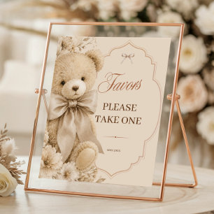 Affiche Faveurs de Baby Shower Ours en Peluche Beige Neutr