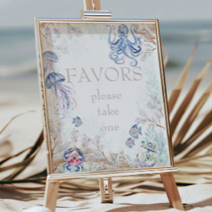 Affiche Faveurs de Baby Shower sur la Vie Marine Côtière à